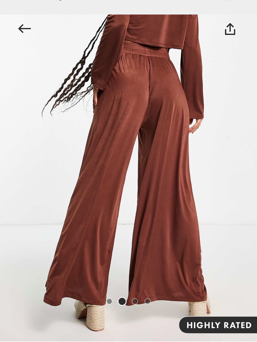 Asos Design Slinky Jersey Wide Leg Beach Pants in Brown - Picture 2 of 2